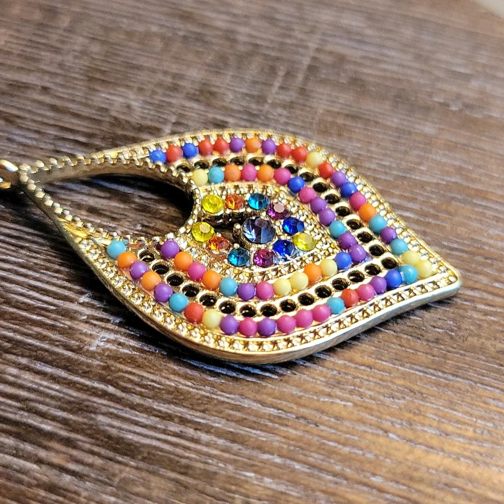 π₯LAST PAIRπ₯ 14k Gold Multicolor Beaded Chic Teardrop Dangle Earrings - Picture 3 of 5